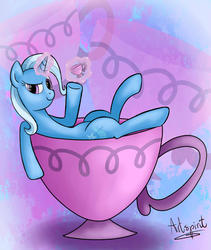 Size: 1024x1214 | Tagged: safe, artist:artspirit00, trixie, pony, unicorn, g4, cup, female, levitation, magic, mare, teacup, telekinesis, that pony sure does love teacups