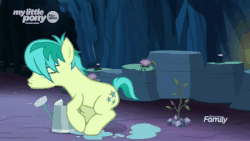Size: 450x254 | Tagged: safe, screencap, sandbar, earth pony, pony, g4, uprooted, animated, cute, discovery family logo, earmuffs, gif, madorable, male, sandabetes, sapling, silly, silly pony, solo, watering can