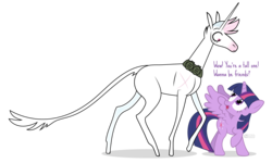 Size: 1500x900 | Tagged: safe, artist:dm29, twilight sparkle, alicorn, pony, unicorn, g4, commission, crossover, dialogue, duo, female, grenade, hooves of death, leonine tail, long legs, mare, raised hoof, scar, sergeant glitter, simple background, size difference, transparent background, twilight sparkle (alicorn)