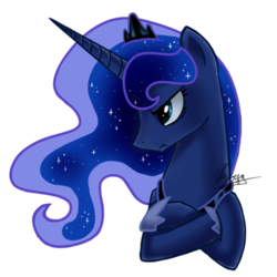 Size: 512x512 | Tagged: safe, artist:hilloty, princess luna, alicorn, pony, g4, bust, commission, crossed hooves, female, horn, jewelry, madorable, mare, portrait, princess, profile, regalia, signature, simple background, solo, sticker, tiara, transparent background