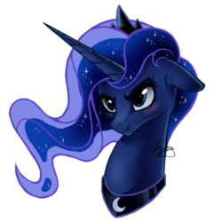 Size: 512x512 | Tagged: safe, artist:hilloty, princess luna, alicorn, pony, adorable face, blushing, bust, commission, cute, ear fluff, female, floppy ears, lunabetes, madorable, mare, portrait, princess, simple background, solo, sticker, transparent background, tsundere, tsunderuna