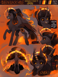 Size: 1200x1600 | Tagged: safe, artist:varllai, oc, oc:queen black hole, alicorn, black hole pony, pony, alicorn oc, black hole, messier 87, planet ponies, ponified, reference sheet