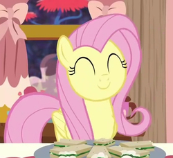 Size: 566x517 | Tagged: safe, screencap, fluttershy, pony, discordant harmony, g4, cropped, cute, eyes closed, female, food, mare, sandwich, shyabetes, smiling, solo