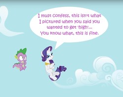 Size: 1066x836 | Tagged: safe, edit, edited screencap, editor:leonidus, screencap, rarity, spike, dragon, pony, unicorn, g4, secret of my excess, bad pun, cloud, crossed hooves, jewelry, necklace, pun, sky, speech bubble, text