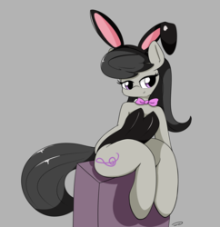 Size: 2691x2776 | Tagged: safe, artist:taurson, octavia melody, earth pony, pony, semi-anthro, g4, anatomically incorrect, arm hooves, bunny ears, bunny suit, clothes, female, high res, incorrect leg anatomy, mare, simple background, smiling, solo