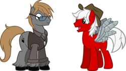 Size: 2000x1125 | Tagged: safe, artist:theeditormlp, oc, oc only, oc:the editor, earth pony, pegasus, pony, amputee, artificial wings, augmented, clothes, glasses, male, mechanical wing, prosthetic eye, prosthetic limb, prosthetic wing, prosthetics, shirt, simple background, stallion, transparent background, vest, wings