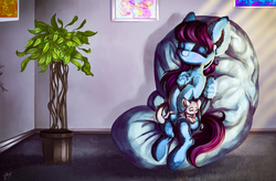 Size: 3000x1962 | Tagged: safe, artist:hagalazka, oc, oc only, pegasus, pony, blue, eyes closed, fur, solo, with pet