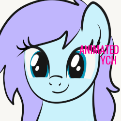 Size: 849x849 | Tagged: safe, artist:lannielona, pony, advertisement, animated, blinking, bust, commission, eye shimmer, gif, looking at you, portrait, simple background, smiling, solo, white background, your character here