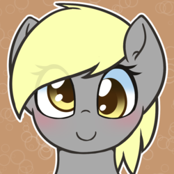 Size: 1000x1000 | Tagged: safe, artist:puetsua, derpy hooves, pegasus, pony, g4, avatar, bust, cute, derpabetes, eye clipping through hair, female, looking at you, mare, portrait, smiling, solo