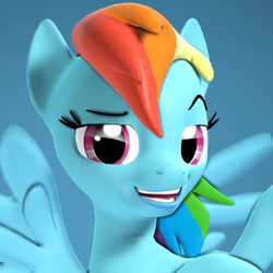 Size: 1689x1692 | Tagged: safe, artist:xppp1n, rainbow dash, pegasus, pony, g4, 3d, blue background, dreamworks face, faic, female, looking at you, mare, simple background, smug, smugdash, solo, source filmmaker