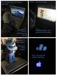 Size: 5161x6712 | Tagged: safe, artist:tbolt, trixie, pony, g4, comic, computer, comuter, irl, laptop computer, photo, plushie