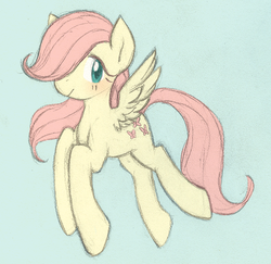Size: 622x604 | Tagged: dead source, safe, artist:bells, fluttershy, pegasus, pony, g4, blue background, blushing, cute, female, filly, filly fluttershy, shyabetes, simple background, solo, younger