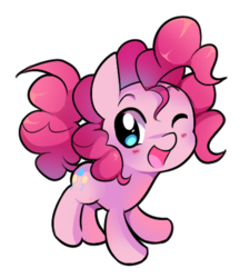 Size: 766x888 | Tagged: safe, artist:pekou, pinkie pie, pony, g4, blushing, chibi, cute, diapinkes, female, one eye closed, open mouth, simple background, solo, transparent background, wink
