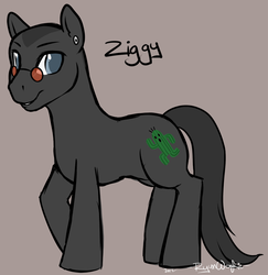 Size: 882x909 | Tagged: safe, artist:ryunwoofie, oc, oc only, oc:ziggy, earth pony, pony, ear piercing, glasses, male, piercing, reference, shaved, shaved mane, simple background, solo, stallion