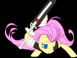 Size: 1024x768 | Tagged: safe, artist:naur, fluttershy, pony, g4, clothes, cosplay, costume, crona, gender neutral, soul eater, sword, weapon