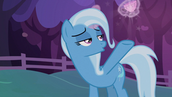 Size: 1280x720 | Tagged: safe, screencap, trixie, pony, g4, uncommon bond, cup, lidded eyes, solo, teacup, that pony sure does love teacups, transformation
