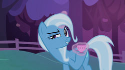 Size: 1280x720 | Tagged: safe, screencap, trixie, pony, g4, uncommon bond, cup, female, magic, mare, solo, teacup, telekinesis, that pony sure does love teacups