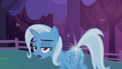 Size: 1280x720 | Tagged: safe, screencap, trixie, pony, g4, my little pony: friendship is magic, uncommon bond, female, mare, open mouth, solo, unamused