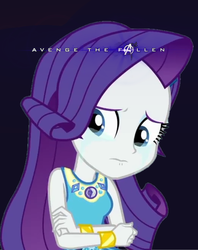 Size: 680x859 | Tagged: safe, derpibooru exclusive, edit, editor:biggernate91, part of a set, rarity, equestria girls, g4, my little pony equestria girls: better together, avenge the fallen, avengers: endgame, crying, geode of shielding, magical geodes, poster