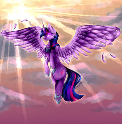 Size: 1024x1043 | Tagged: safe, artist:purediamond360, twilight sparkle, alicorn, pony, g4, female, flying, hoof shoes, mare, older, older twilight, solo, spread wings, twilight sparkle (alicorn), wings