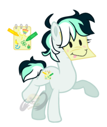 Size: 941x1113 | Tagged: safe, artist:lemonkaiju, oc, oc only, oc:gifted smile, pony, unicorn, female, magical lesbian spawn, mare, offspring, paper, parent:derpy hooves, parent:moondancer, simple background, solo, transparent background