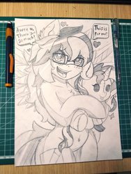 Size: 1536x2048 | Tagged: safe, artist:canvymamamoo, sunset shimmer, oc, oc:canvy, pegasus, pony, unicorn, semi-anthro, g4, arm hooves, chest fluff, female, lineart, plushie, traditional art