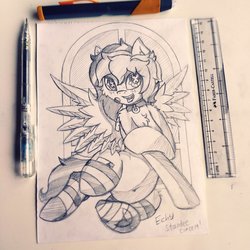 Size: 2048x2048 | Tagged: safe, artist:canvymamamoo, oc, oc only, oc:echy, pegasus, pony, clothes, collar, female, high res, lineart, socks, solo, striped socks, traditional art