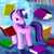 Size: 900x900 | Tagged: safe, artist:rubigo, twilight sparkle, pony, unicorn, friendship is magic, g4, my little pony: friendship is magic, book, canterlot, female, glowing horn, horn, library, lidded eyes, magic, mare, solo, telekinesis, twilight's canterlot home, unicorn twilight