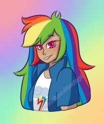 Size: 1265x1506 | Tagged: safe, artist:mocaangel, rainbow dash, human, g4, bust, colored pupils, female, humanized, looking at you, solo