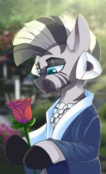 Size: 1297x2126 | Tagged: safe, artist:php97, zecora, pony, zebra, g4, amanda (detroit: become human), clothes, detroit: become human, ear piercing, earring, female, flower, jewelry, piercing, rose, solo