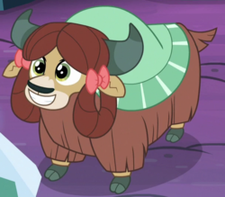 Size: 607x532 | Tagged: safe, screencap, yona, yak, g4, uprooted, bow, cloven hooves, cropped, cute, female, hair bow, high angle, monkey swings, solo, yonadorable