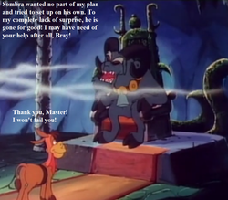 Size: 1056x924 | Tagged: safe, edit, edited screencap, editor:korora, screencap, bray, grogar (g1), g1, g4, my little pony 'n friends, the beginning of the end, the return of tambelon, butt, cloven hooves, cropped, dialogue, g1 to g4, generation leap, implied king sombra, plot, tambelon, throne