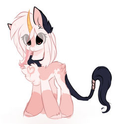 Size: 1024x1085 | Tagged: dead source, safe, artist:php146, oc, oc only, oc:taki, pony, unicorn, chest fluff, colored horn, curved horn, eye clipping through hair, female, horn, mare, simple background, solo, white background