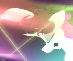 Size: 2631x2222 | Tagged: safe, artist:n0nnny, oc, oc only, oc:bass sparks, pony, unicorn, blurry, eyes closed, happy, high res, laser, lightning, lying down, male, open mouth, party, solo, teary eyes
