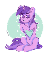 Size: 1228x1510 | Tagged: safe, artist:fioweress, amethyst star, sparkler, pony, unicorn, g4, abstract background, awwmethyst star, female, heart, mare, no pupils, sitting, solo