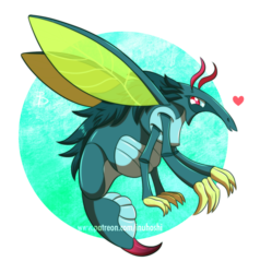Size: 1122x1181 | Tagged: safe, artist:inuhoshi-to-darkpen, ocellus, g4, changeling mega evolution, disguise, disguised changeling, female, heart, solo, stinger