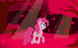 Size: 1920x1200 | Tagged: safe, artist:nuxersopus, pinkie pie, pony, g4, female, forest, grass, leaves, pink, scenery, solo, tree