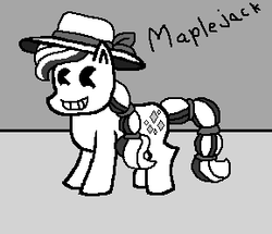 Size: 289x248 | Tagged: safe, artist:drypony198, pony, bendy and the ink machine, black and white, cartoon, cowboys and equestrians, grayscale, hat, mad (tv series), mad magazine, maplejack, monochrome, solo, sun hat