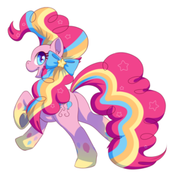 Size: 1000x1000 | Tagged: safe, artist:jennithedragon, pinkie pie, earth pony, pony, g4, bow, ear fluff, female, hair bow, mare, open mouth, rainbow power, solo, starry eyes, wingding eyes