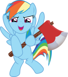 Size: 1149x1302 | Tagged: safe, artist:frownfactory, rainbow dash, pegasus, pony, g4, the beginning of the end, .svg available, axe, female, mare, open mouth, out of context, simple background, solo, svg, transparent background, vector, weapon, wings
