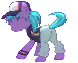 Size: 512x417 | Tagged: safe, artist:anonymous, azure velour, earth pony, pony, g4, the saddle row review, ^^, animated, ass-ure velour, azurebutt, background pony, butt, butt shake, clothes, cute, dancing, eyes closed, female, flank spin, gif, hat, mare, plot, simple background, smiling, solo, tail twirl, transparent background, twerking