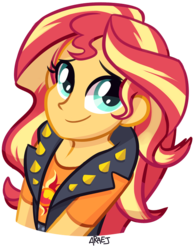 Size: 547x700 | Tagged: safe, artist:vampireselene13, sunset shimmer, equestria girls, equestria girls series, g4, bust, clothes, cute, female, shimmerbetes, simple background, smiling, solo, transparent background