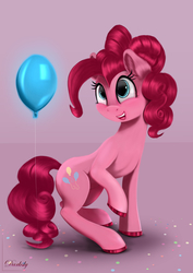Size: 4250x6000 | Tagged: safe, artist:darksly, pinkie pie, earth pony, pony, g4, absurd resolution, balloon, colored hooves, confetti, cute, diapinkes, female, mare, open mouth, solo