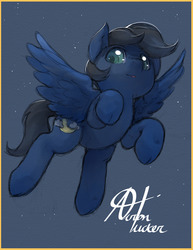 Size: 1280x1656 | Tagged: safe, artist:alts-art, oc, oc only, oc:night skies, pegasus, pony, colored sketch, cute, female, filly, flying, looking down, night, signature, simple background, sketch, solo, spread wings, stars, wings