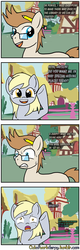 Size: 1280x4000 | Tagged: safe, artist:outofworkderpy, derpy hooves, oc, oc:jayson thiessen, pegasus, pony, unicorn, comic:out of work derpy, g4, comic, duo, female, implied bon bon, implied lyra, male, mare, outofworkderpy, ponyville, salute, stallion, sweat, tumblr, tumblr comic