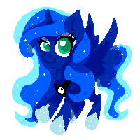 Size: 200x200 | Tagged: safe, artist:a-pony-comic, artist:j-j-kuro, artist:king-decidueye, princess luna, alicorn, pony, g4, chibi, ethereal mane, female, looking at you, mare, missing accessory, peytral, pixel art, simple background, smiling, solo, spread wings, starry mane, transparent background, wings