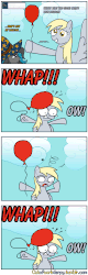 Size: 1280x4000 | Tagged: safe, artist:outofworkderpy, derpy hooves, oc, oc:kiri, pegasus, pony, comic:out of work derpy, g4, abuse, animated, balloon, billy's balloon, comic, derpybuse, dizzy, don hertzfeldt, duo, duo female, evil, female, gif, hat, hitting, mare, outofworkderpy, reference, teary eyes, tumblr, tumblr comic