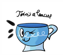 Size: 952x840 | Tagged: safe, trixie, pony, g4, ;3, happy, inanimate tf, misspelling, objectification, one eye closed, simple background, solo, teacup, teacupified, that pony sure does love teacups, transformation, trixie teacup, white background, wink