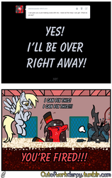 Size: 1280x2029 | Tagged: safe, artist:outofworkderpy, derpy hooves, queen chrysalis, oc, oc:cherry soda, changeling, changeling queen, earth pony, pegasus, pony, comic:out of work derpy, g4, angry, comic, female, mare, outofworkderpy, sweat, sweatdrop, tumblr, tumblr comic, wet mane