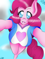 Size: 1440x1872 | Tagged: safe, artist:rockleerocks77, pinkie pie, earth pony, anthro, g4, breasts, busty pinkie pie, cute, diapinkes, female, hug, incoming hug, looking at you, solo